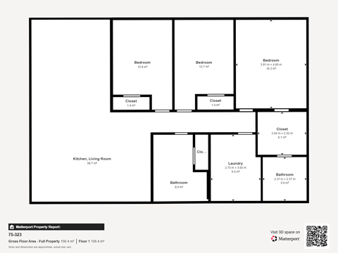 Floor plan for 3 beds, 2 baths, 1626 sqft